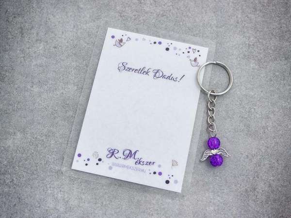 Szeretlek Dadus lila angyal medálos kulcstartó