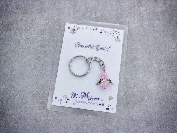 Szeretlek Dédi rózsaszín angyal medálos kulcstartó