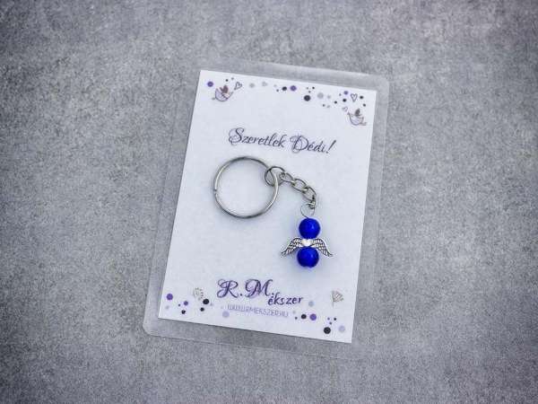 Szeretlek Dédi sötétkék angyal medálos kulcstartó