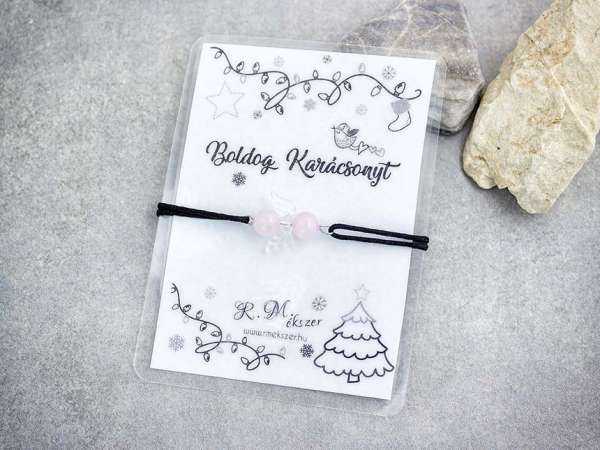 Boldog Karácsonyt rózsakvarc angyal karkötő