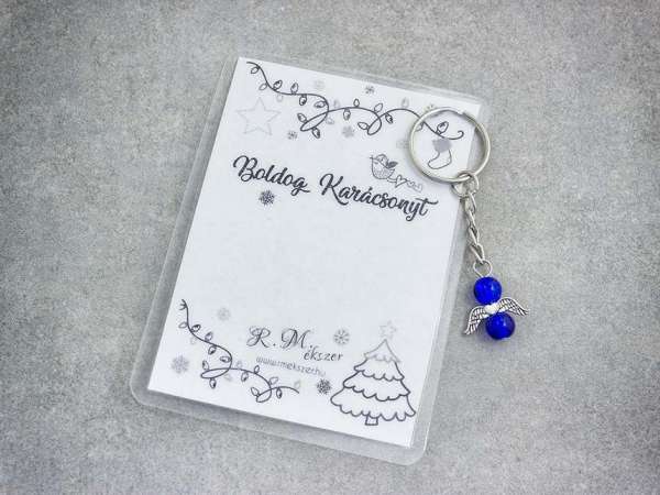 Boldog Karácsonyt sötétkék angyal medálos kulcstartó