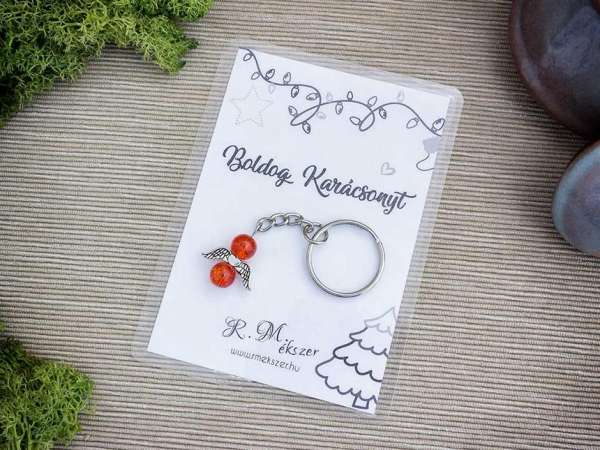 Boldog Karácsonyt narancssárga angyal medálos kulcstartó