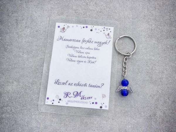 Hamarosan férjhez megyek sötétkék angyal medálos kulcstartó