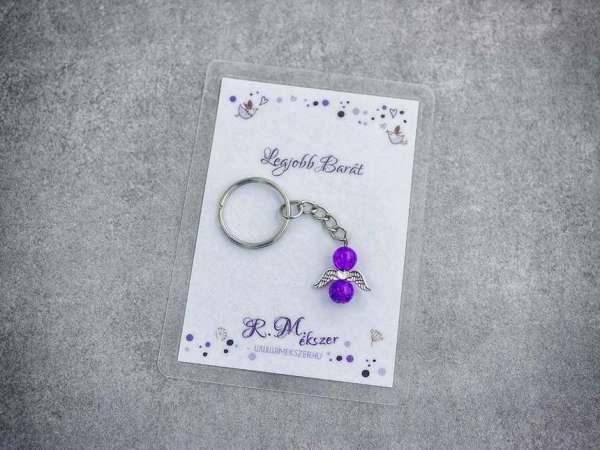 Legjobb barátomnak lila angyal medálos kulcstartó