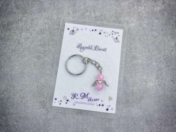 Legjobb barátomnak rózsaszín angyal medálos kulcstartó