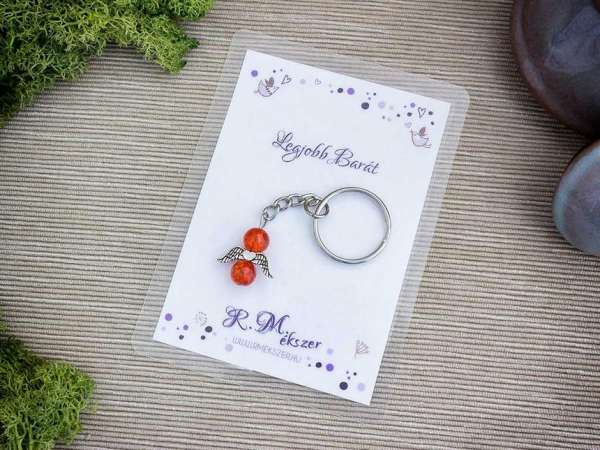 Legjobb barátomnak narancssárga angyal medálos kulcstartó