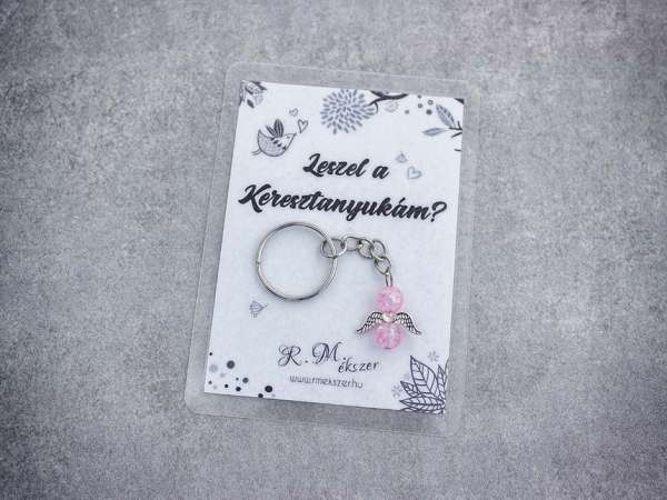 Leszel a Keresztanyukám rózsaszín angyal medálos kulcstartó
