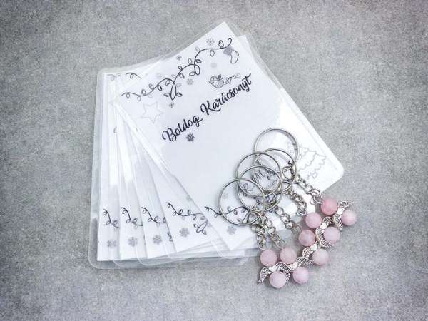 Boldog Karácsonyt kulcstartó rózsakvarccal 5 dbos csomag