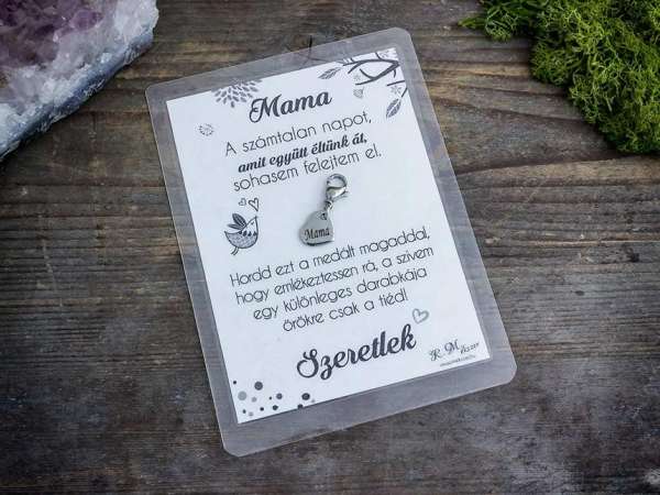 Szeretlek Mama medál köszönő kártyával