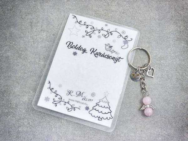 Boldog Karácsonyt kulcstartó rózsakvarccal