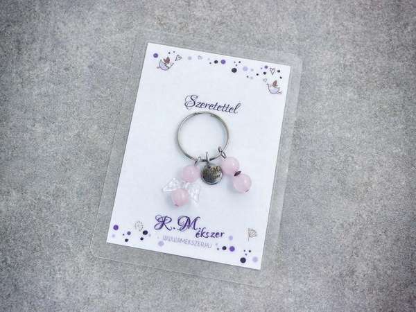 Szeretettel kulcstartó rózsakvarccal