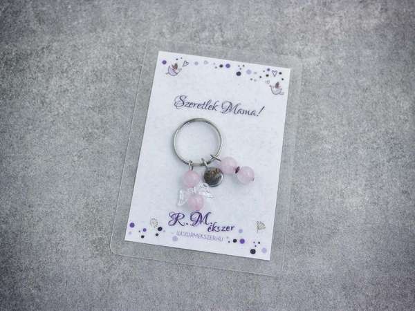 Szeretlek Mama kulcstartó rózsakvarccal