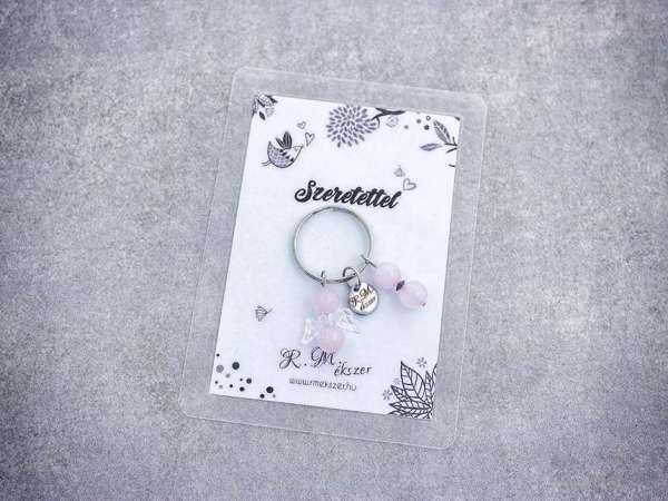 Szeretettel kulcstartó rózsakvarccal