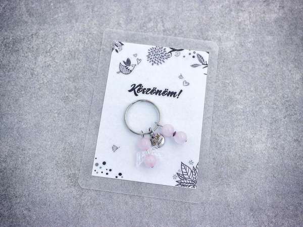 Köszönöm kulcstartó rózsakvarccal