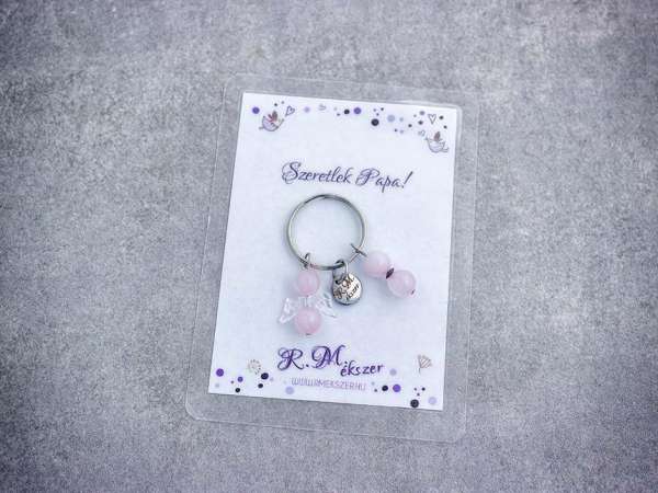 Szeretlek Papa kulcstartó rózsakvarccal