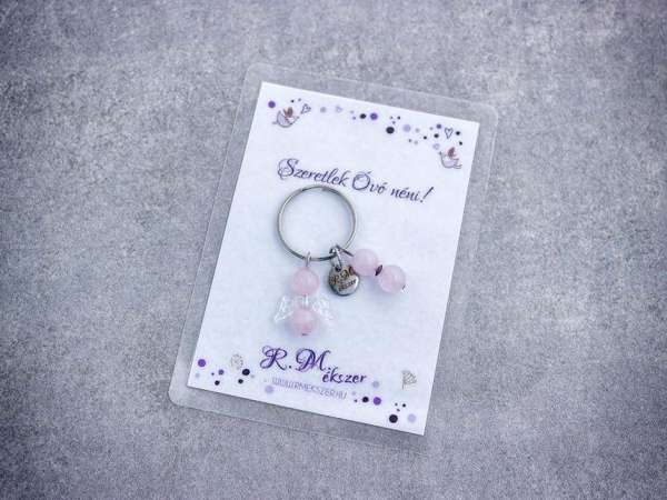 Szeretlek Óvó néni kulcstartó rózsakvarccal