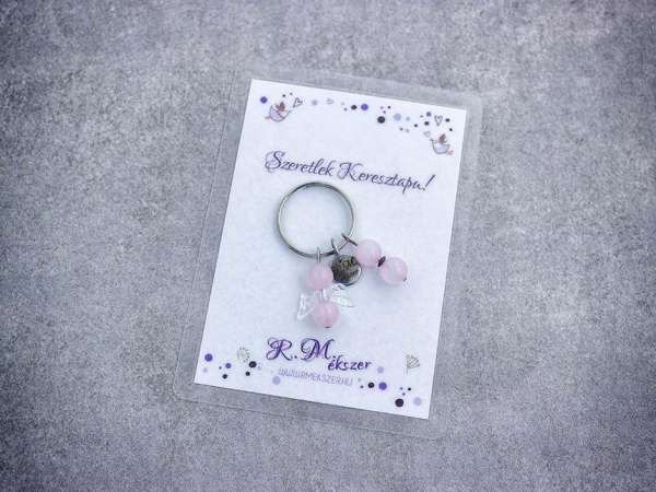 Szeretlek Keresztapa kulcstartó rózsakvarccal