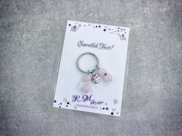 Szeretlek Tesó kulcstartó rózsakvarccal
