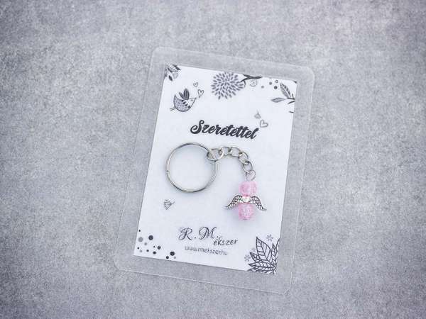 Szeretettel rózsaszín angyal medálos kulcstartó