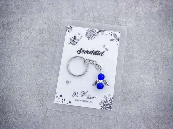 Szeretettel sötétkék angyal medálos kulcstartó
