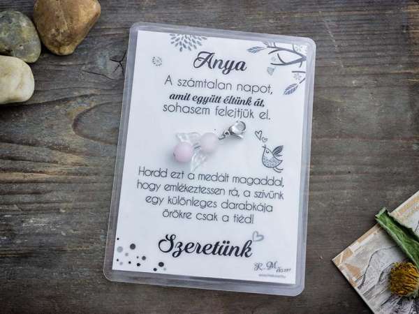 Köszönjük Anya rózsakvarc angyal medál kártyával