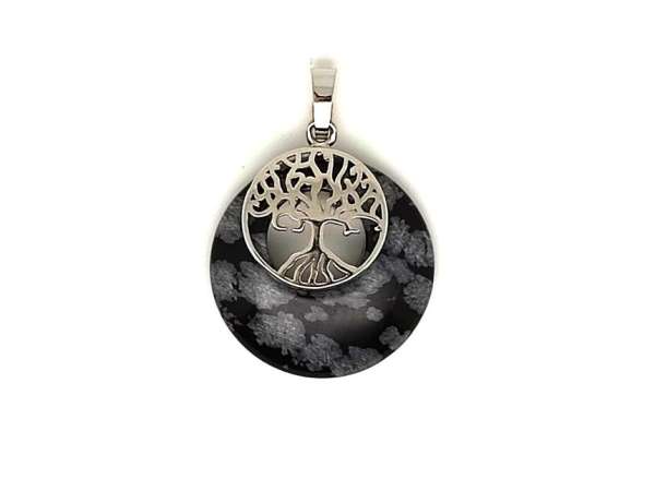 Fánk medál életfa Obszidián hópehely 3cm