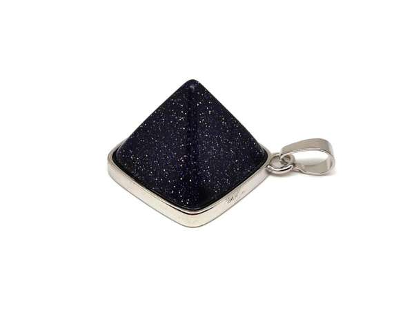 Piramis medál fém Goldstone kék 2x2cm