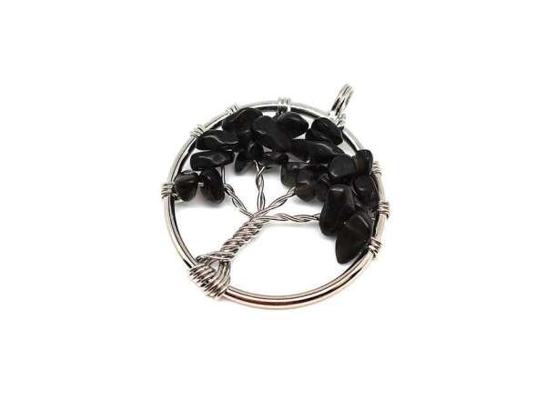 Életfa medál drótos Obszidián 3cm