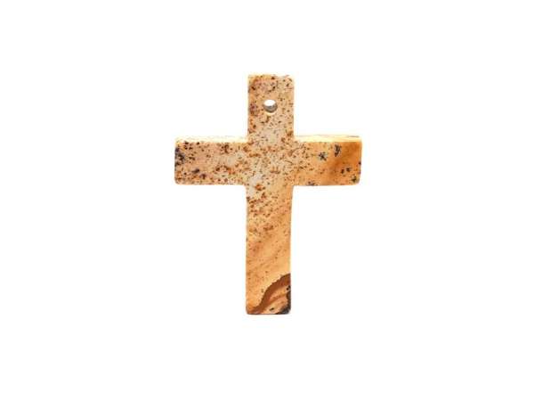 Átfúrt medál Jáspis kép kereszt 35x45mm