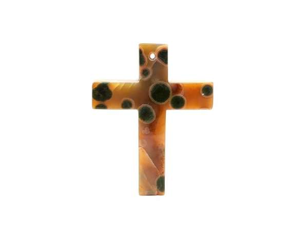 Átfúrt medál Jáspis óceán kereszt 50x65mm