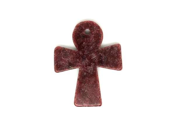 Átfúrt medál Rodonit szögletes kereszt 40x50mm