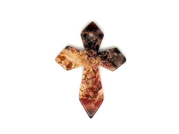 Átfúrt medál Jáspis szivárvány kereszt 40x55mm