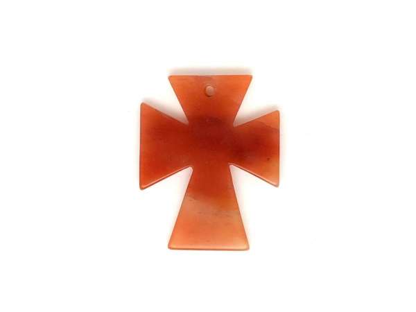 Átfúrt medál Aventurin barack kereszt 40x50mm