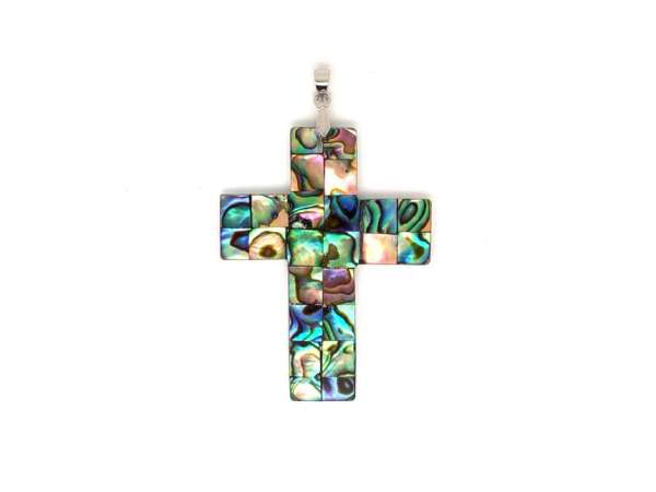 Kereszt medál pávakagyló 40x50mm