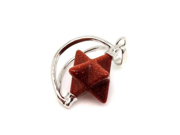 Merkaba medál fémmel goldstone vörös 2x3cm