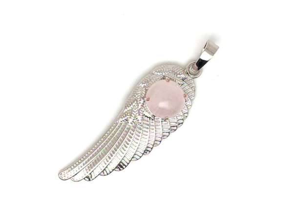 Angyalszárny fém medál rózsakvarc 15x45mm