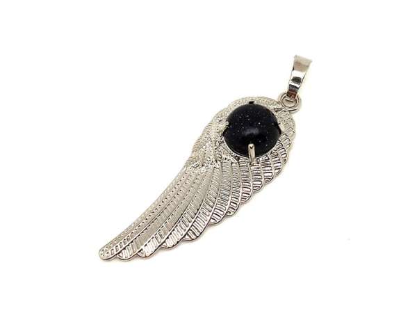 Angyalszárny fém medál goldstone kék 15x45mm