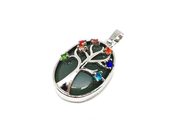 Ovális medál fém fa str szines Aventurin 2x3cm