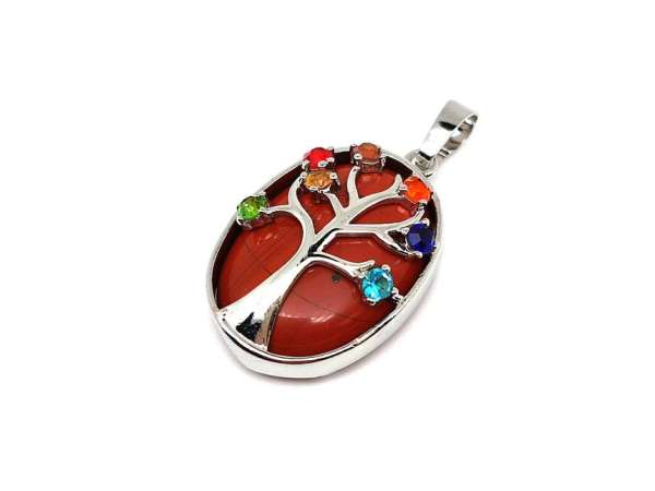 Ovális medál fém fa str szines Jáspis vörös 2x3cm