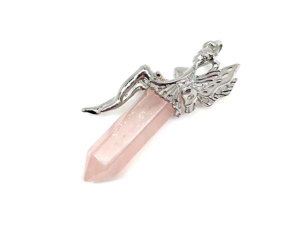 Csúcs medál fém angyal Rózsakvarc 2,5x6cm