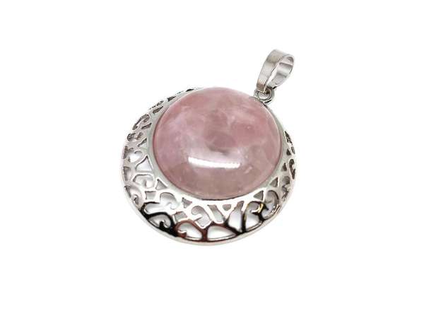 Kerek medál fém Rózsakvarc 3cm