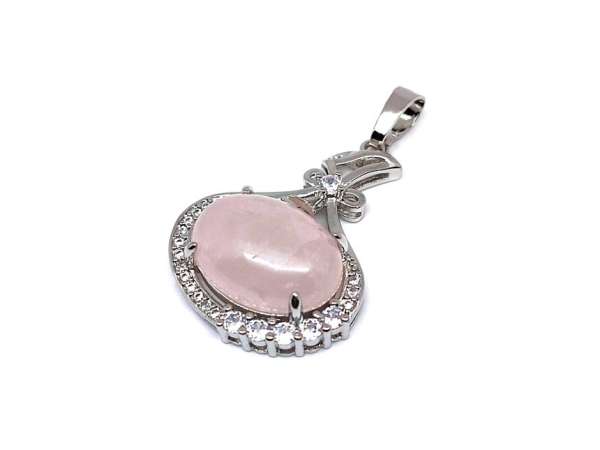 Ovális medál fém str Rózsakvarc 2,5x3cm