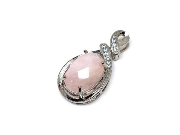 Ovális medál fém str faz Rózsakvarc 2x4cm