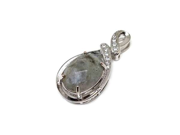 Ovális medál fém str faz Labradorit 2x4cm