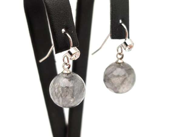 Fülbevaló faz golyó achát szin szürke bedugós str 12mm