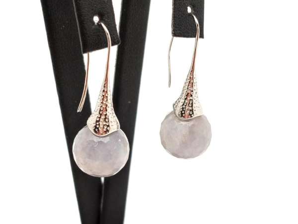 Fülbevaló faz golyó achát szin szürkés mintás kürt 12mm