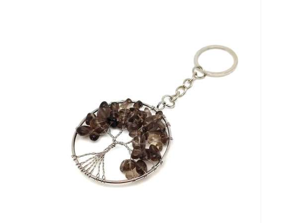 Életfa drótos füstkvarc kulcstartó 5cm
