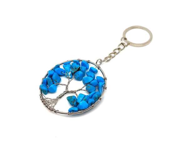Életfa drótos howlit szinezett kék kulcstartó 5cm