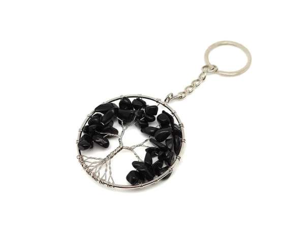 Életfa drótos obszidián kulcstartó 5cm