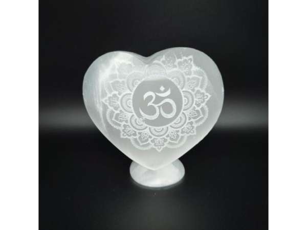 Szelenit szív álló om mandala 10-12cm